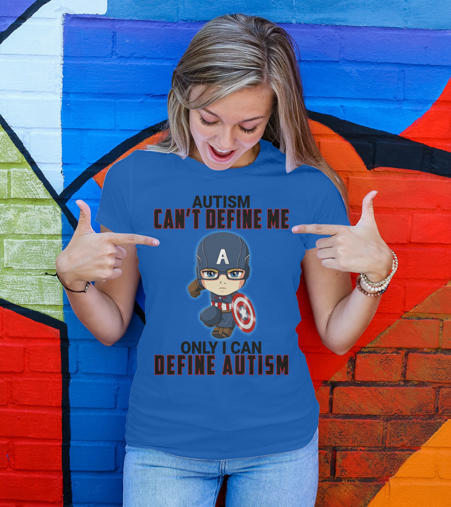 Autism Can't Define Me Only I Can Define Autism Captain Shield Character T-Shirt
