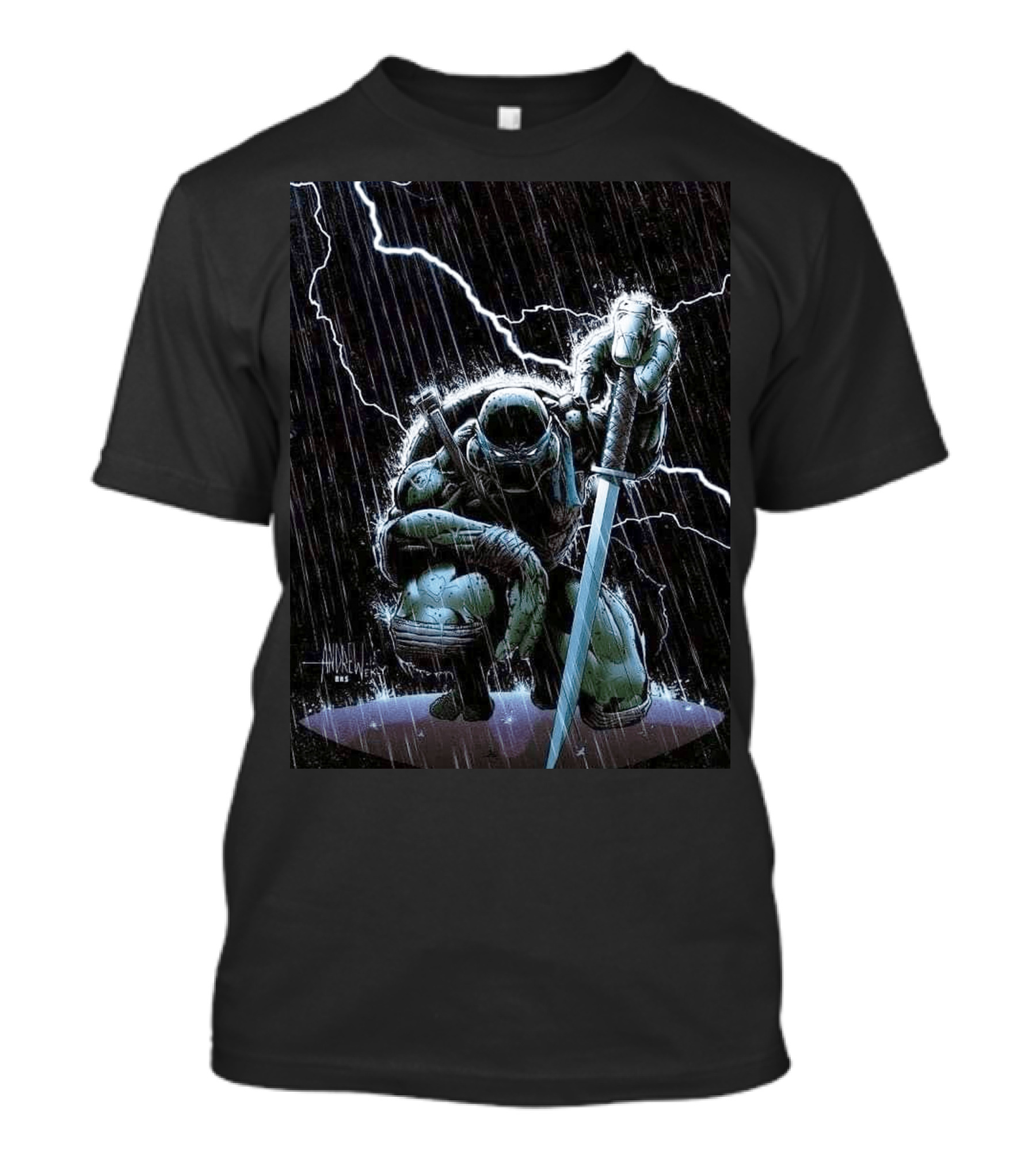Teenage Mutant Ninja Turtles Dark Rainy Scene With Sword And Lightning By Kevin Eastman T-Shirt