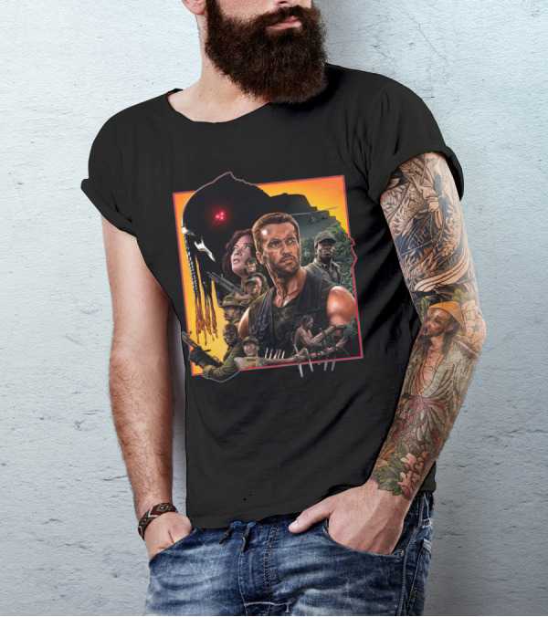 Predator Movie Characters And Jungle Battle Scene T-Shirt