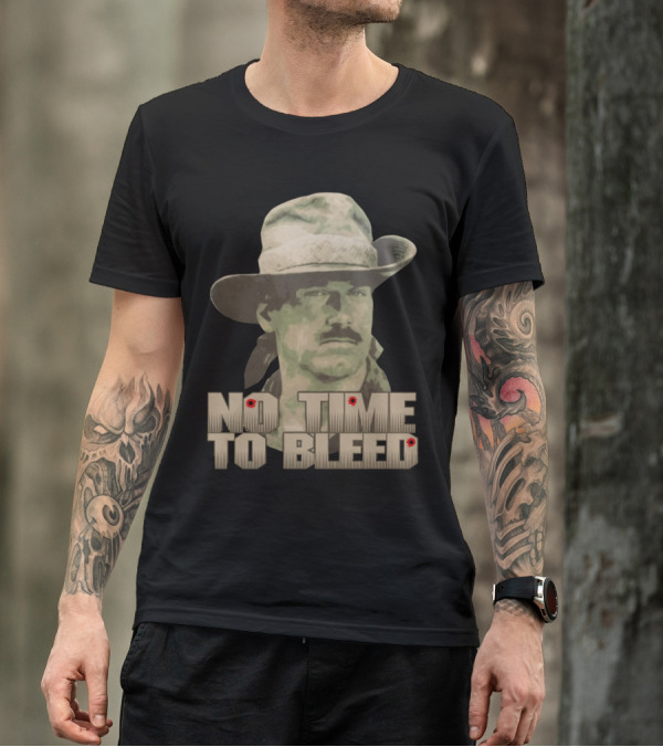 Predator No Time To Bleed Soldier Portrait With Text And Bullet Holes T-Shirt