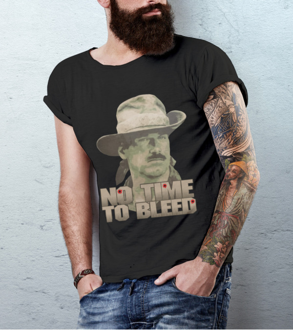 Predator No Time To Bleed Soldier Portrait With Text And Bullet Holes T-Shirt
