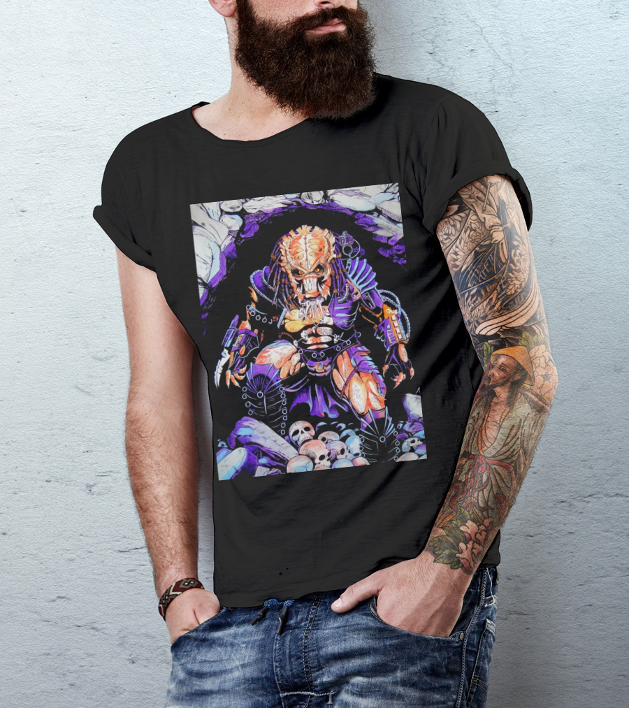 Predator Alien Hunter With Skull Cave And Armor T-Shirt