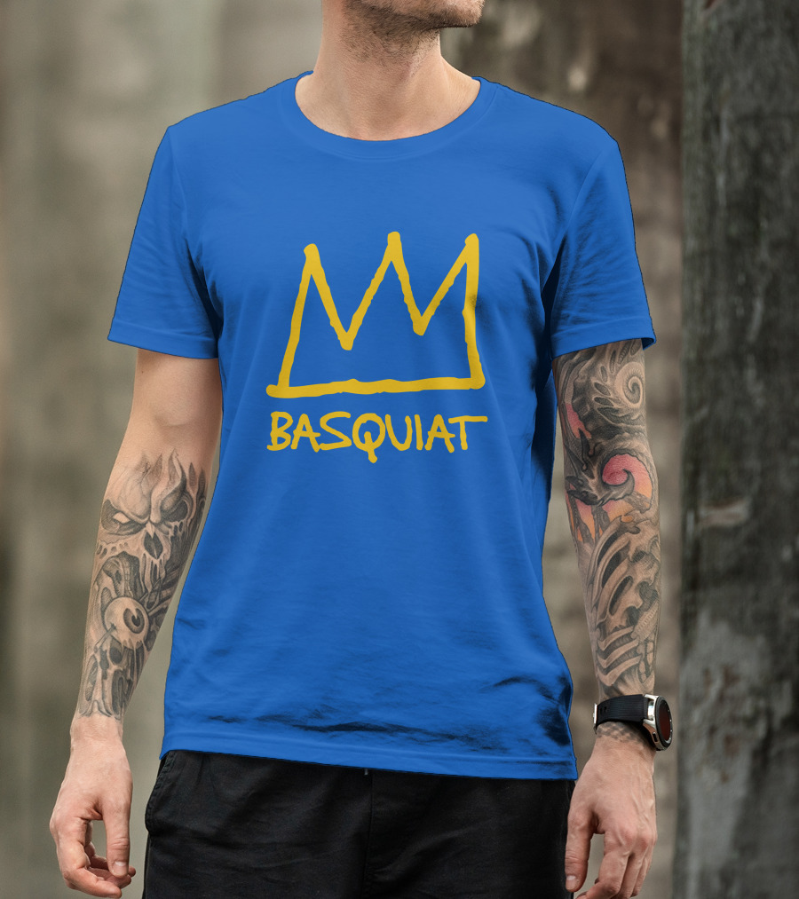 Basquiat Crown Icon Yellow On Blue T-Shirt