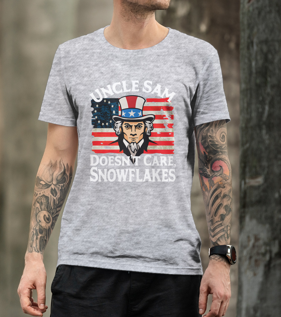 Uncle Sam Doesn't Care Snowflakes American Flag T-Shirt