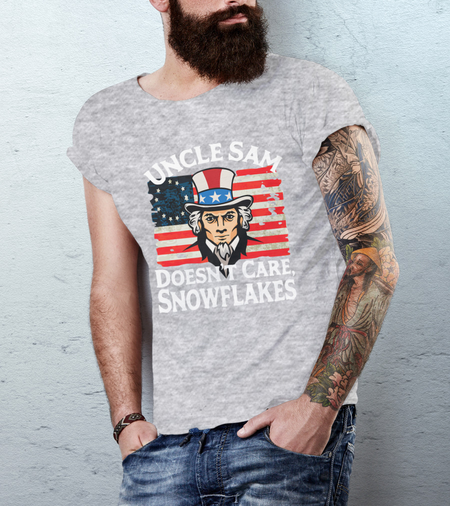 Uncle Sam Doesn't Care Snowflakes American Flag T-Shirt