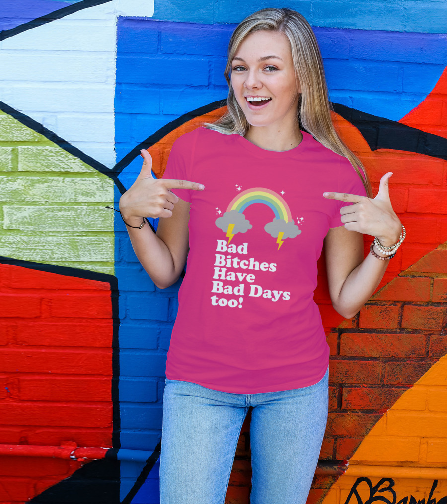 Megan Thee Stallion Bad Bitches Have Bad Days Too Pink Rainbow T-Shirt