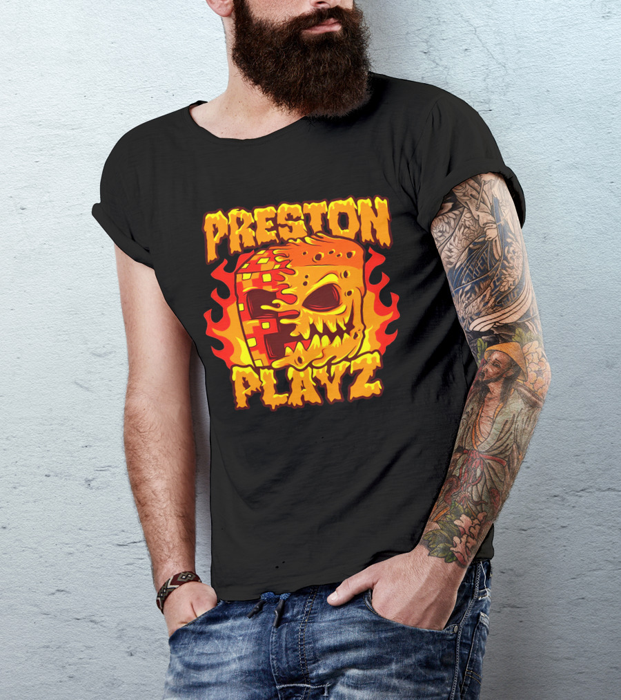 Preston Playz Flaming Pixel Mask Blaze T-Shirt