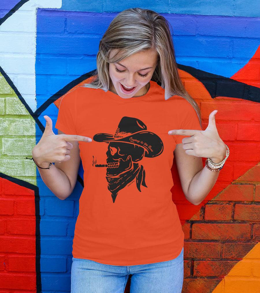 Cowboy To The Bone Skeleton Smoking Bandana Hat T-Shirt