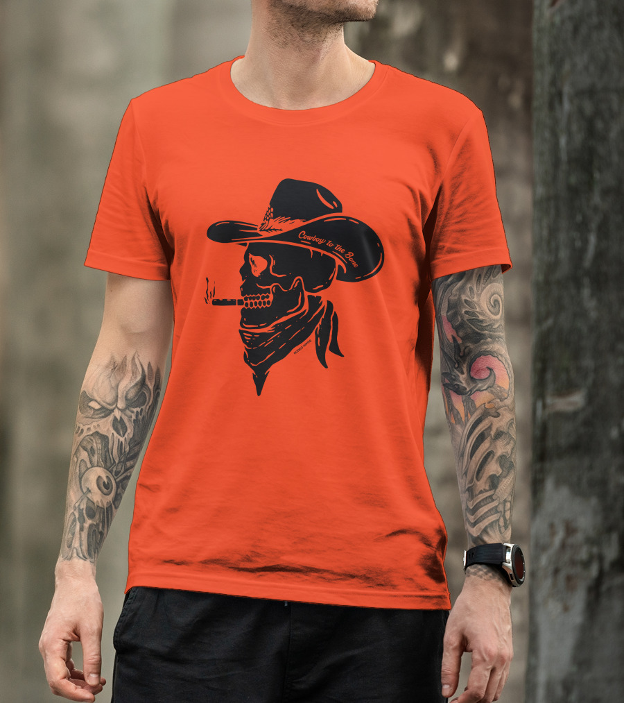 Cowboy To The Bone Skeleton Smoking Bandana Hat T-Shirt