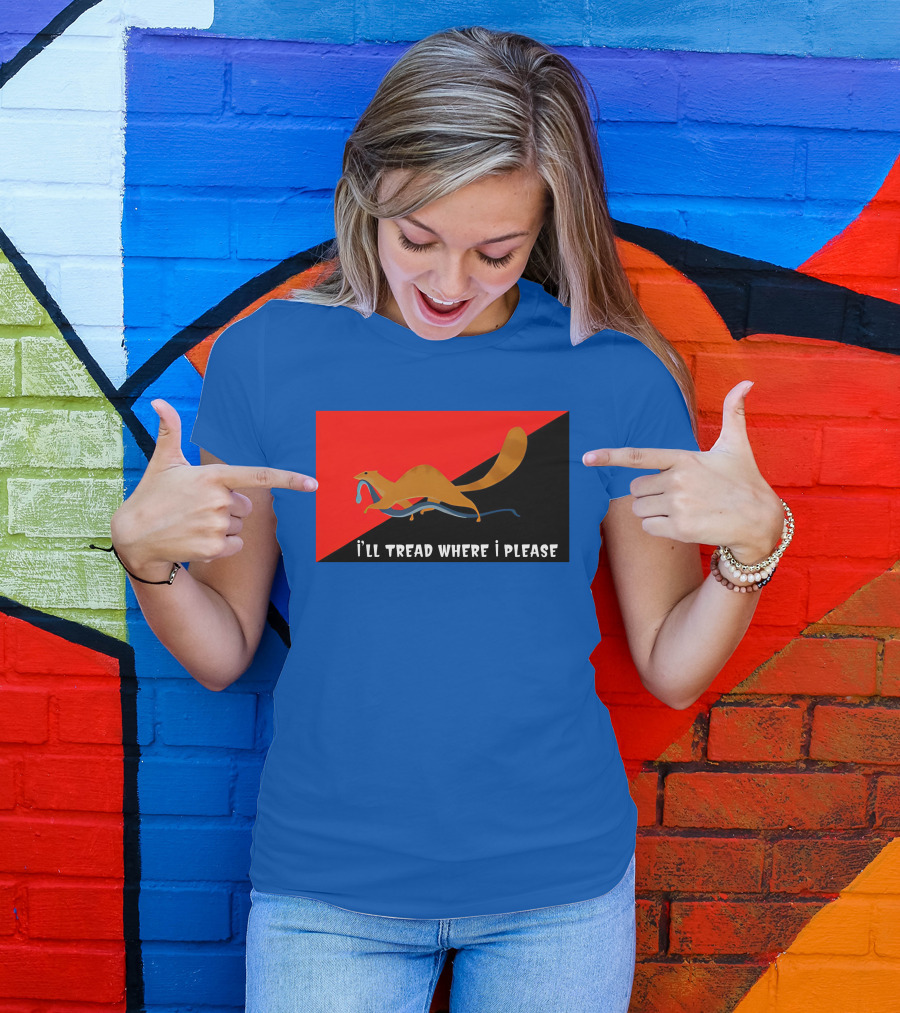 I'll Tread Where I Please Squirrel With Snake On Red T-Shirt