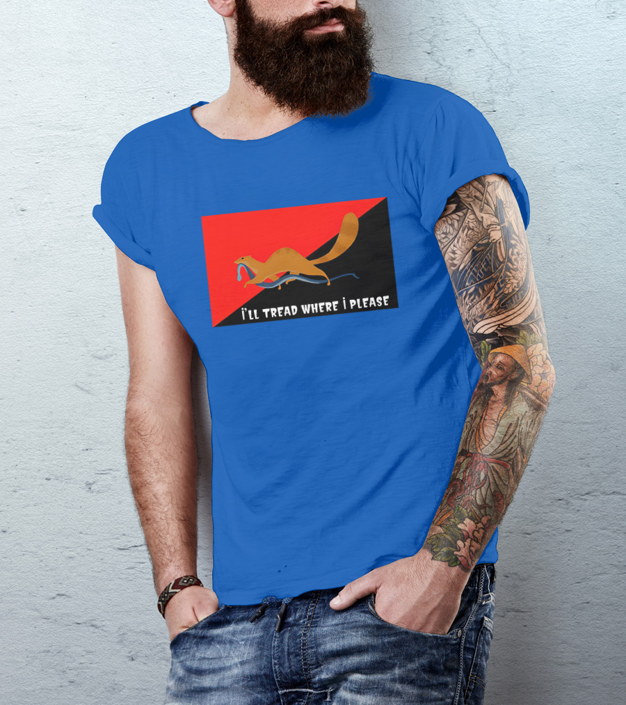 I'll Tread Where I Please Squirrel With Snake On Red T-Shirt