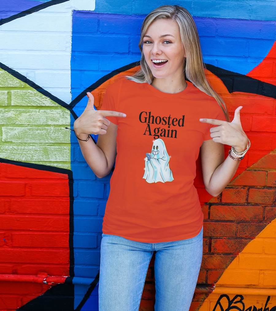 Ghosted Again Smiling Ghost With Phone Oranger T-Shirt