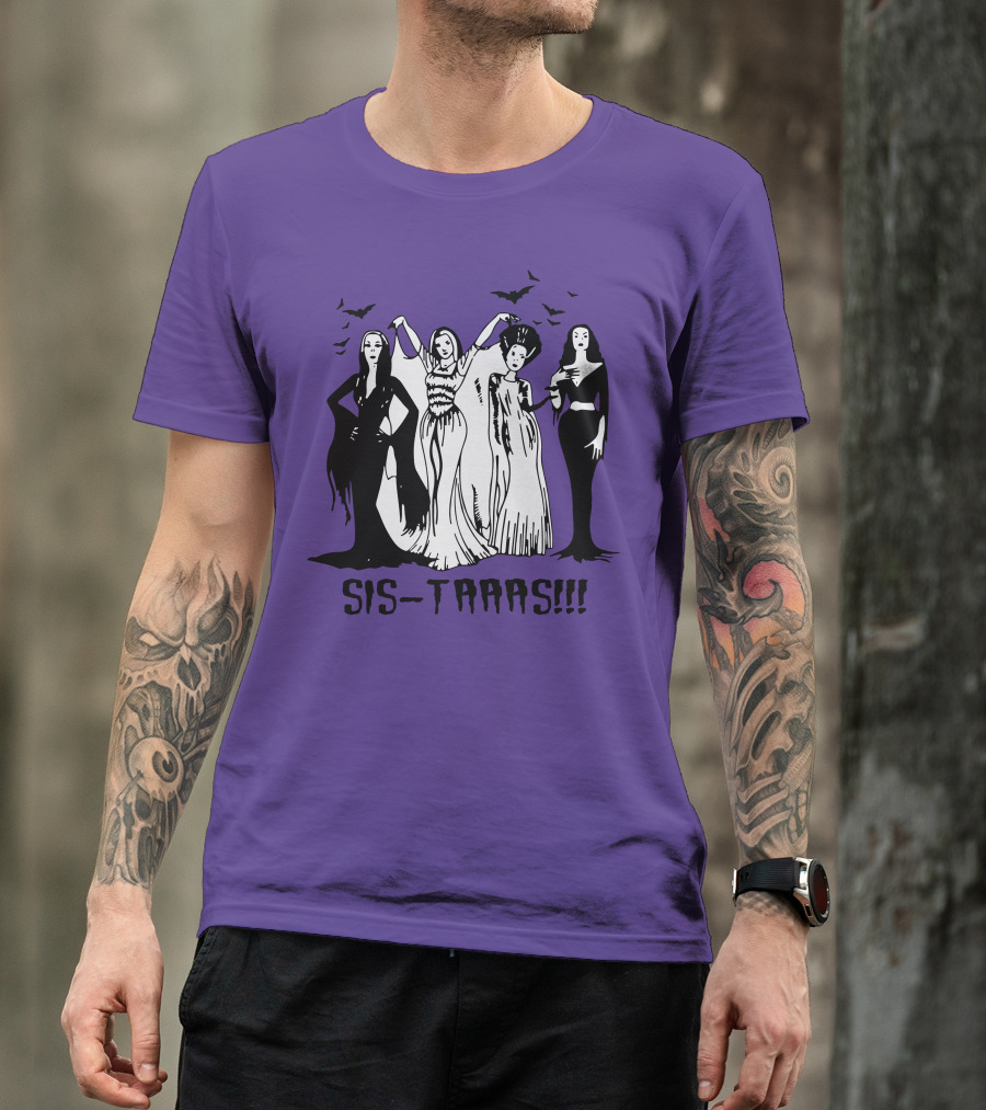 SIS-TAAAS Gothic Witches Halloween Illustration With Bats T-Shirt