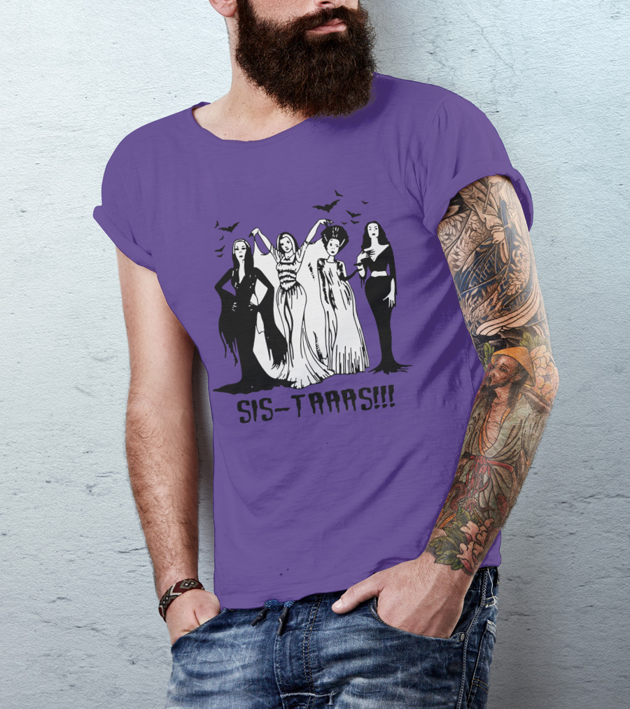 SIS-TAAAS Gothic Witches Halloween Illustration With Bats T-Shirt