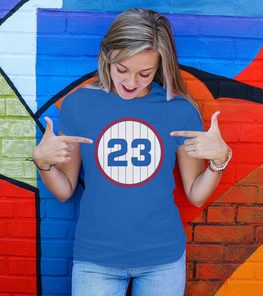 Harry Caray 23 Baseball Number Circle Blue Pinstripe T-Shirt