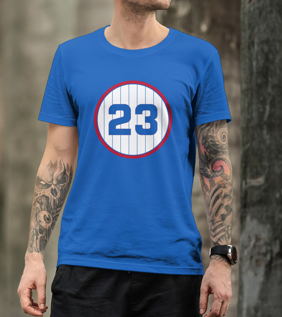 Harry Caray 23 Baseball Number Circle Blue Pinstripe T-Shirt