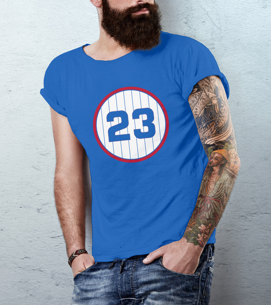 Harry Caray 23 Baseball Number Circle Blue Pinstripe T-Shirt