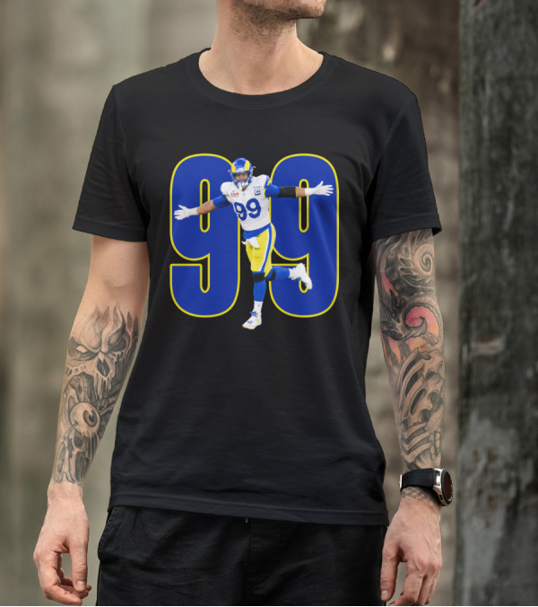 Aaron Charles Donald Number 99 NFL Player In Blue And Yellow Football Uniform T-Shirt