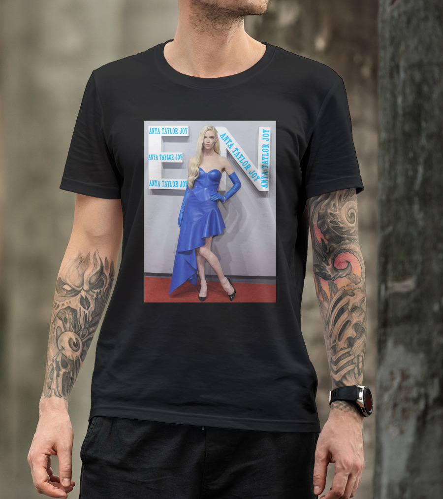 Anya Taylor Joy Blue Dress Ensemble With Long Gloves T-Shirt