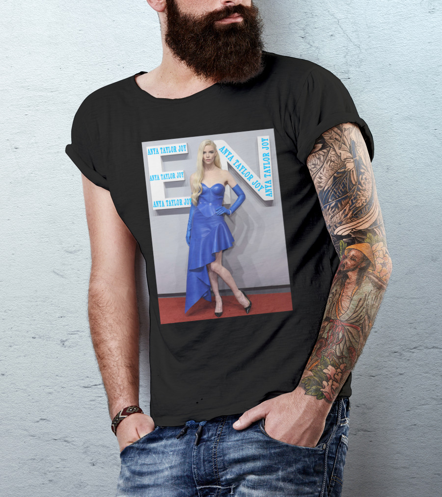 Anya Taylor Joy Blue Dress Ensemble With Long Gloves T-Shirt
