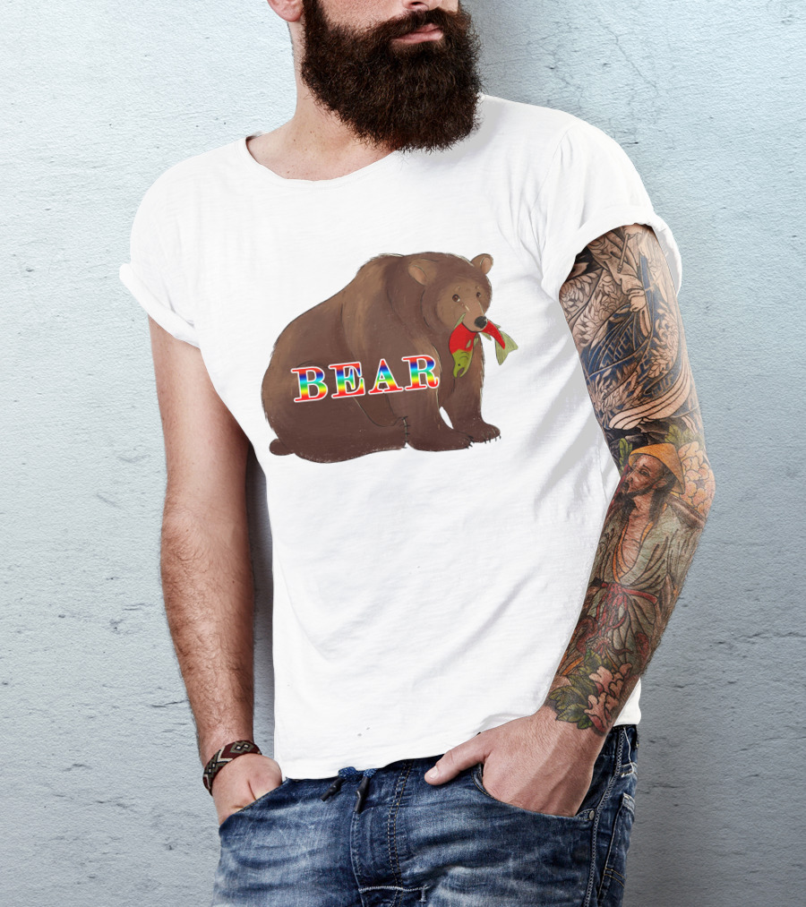 Bear Rainbow Text With Salmon T-Shirt