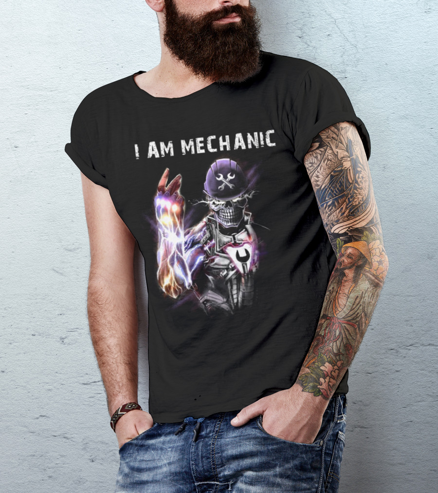 I AM MECHANIC Electric Skeleton With Wrench Helmet T-Shirt