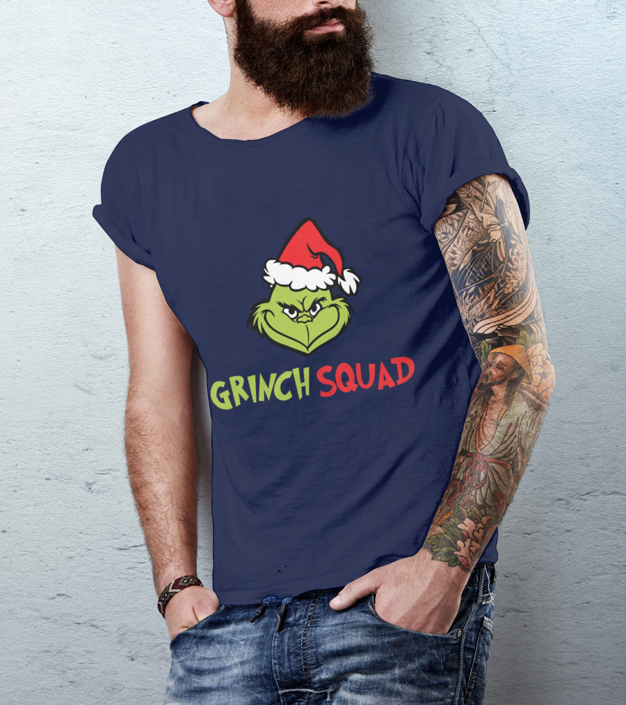 Grinch Squad Merry Christmas Santa Hat T-Shirt