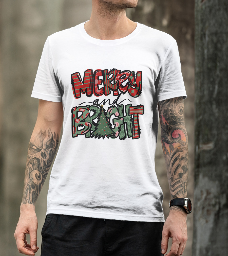 Merry And Bright Christmas With Tree T-Shirt