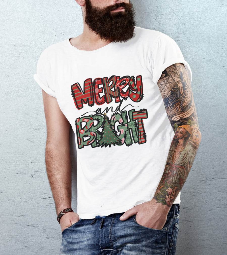 Merry And Bright Christmas With Tree T-Shirt