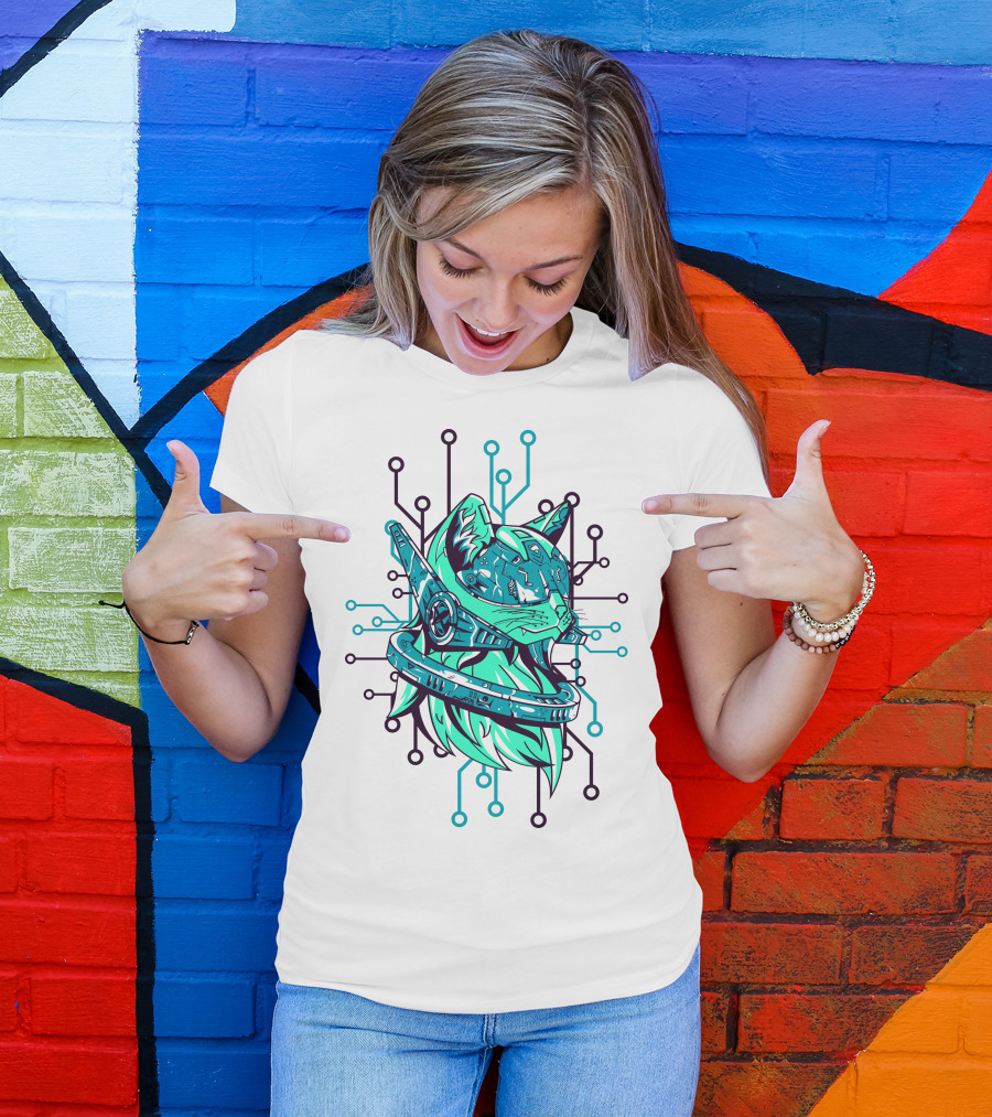 Futuristic Cybernetic Cat With Circuitry Elements T-Shirt