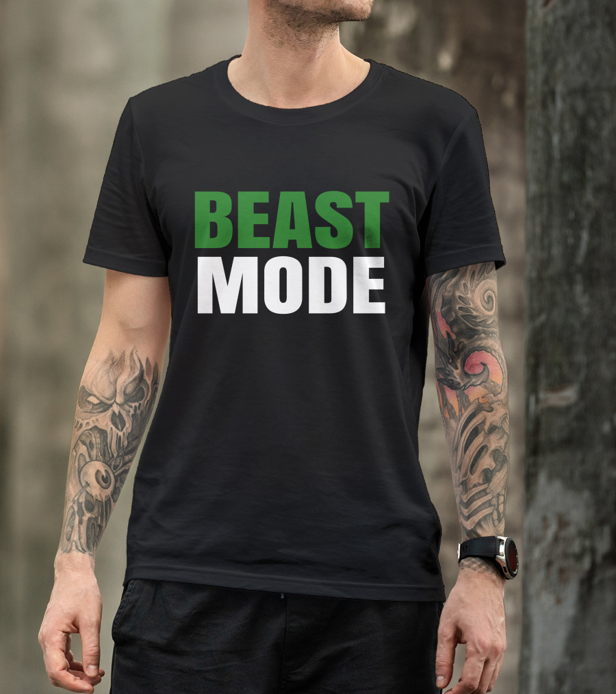 BEAST Mode Word Green Text Sports Motivation T-Shirt