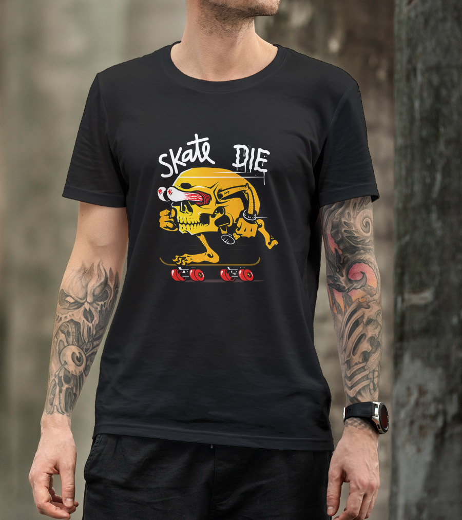 Skate Or Die Thrill-Seeking Skull On Skateboard T-Shirt