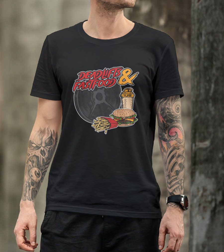 Deadlifts And Fastfood Burger Fries Protein Shake Weight Plate T-Shirt