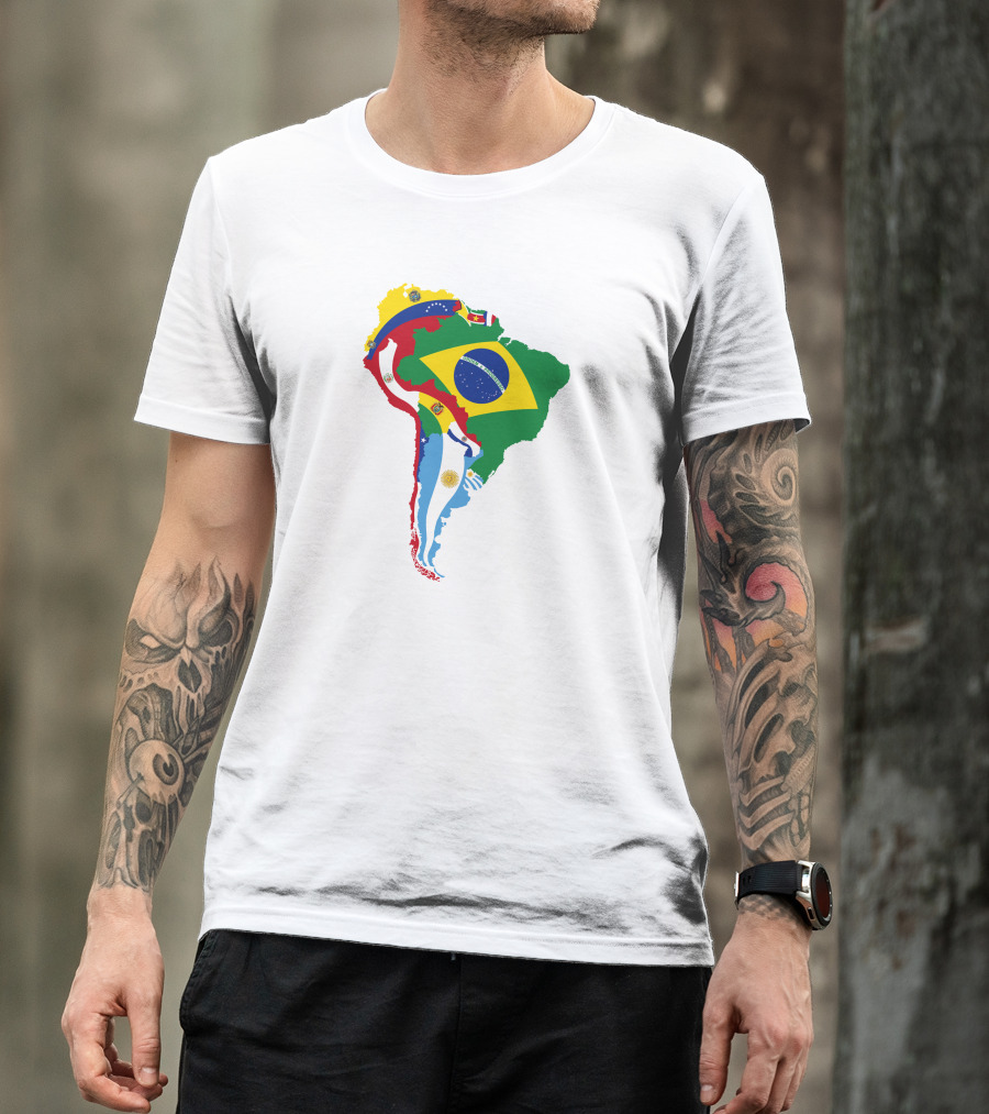 South America National Colorful Flag Map T-Shirt