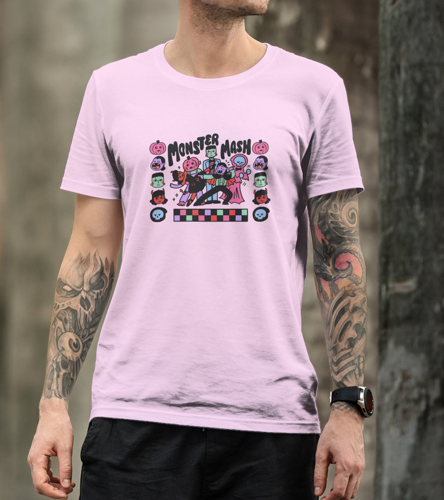 Monster Mash Frankenstein Dracula Ghost Dance Halloween Pumpkins Skulls T-Shirt