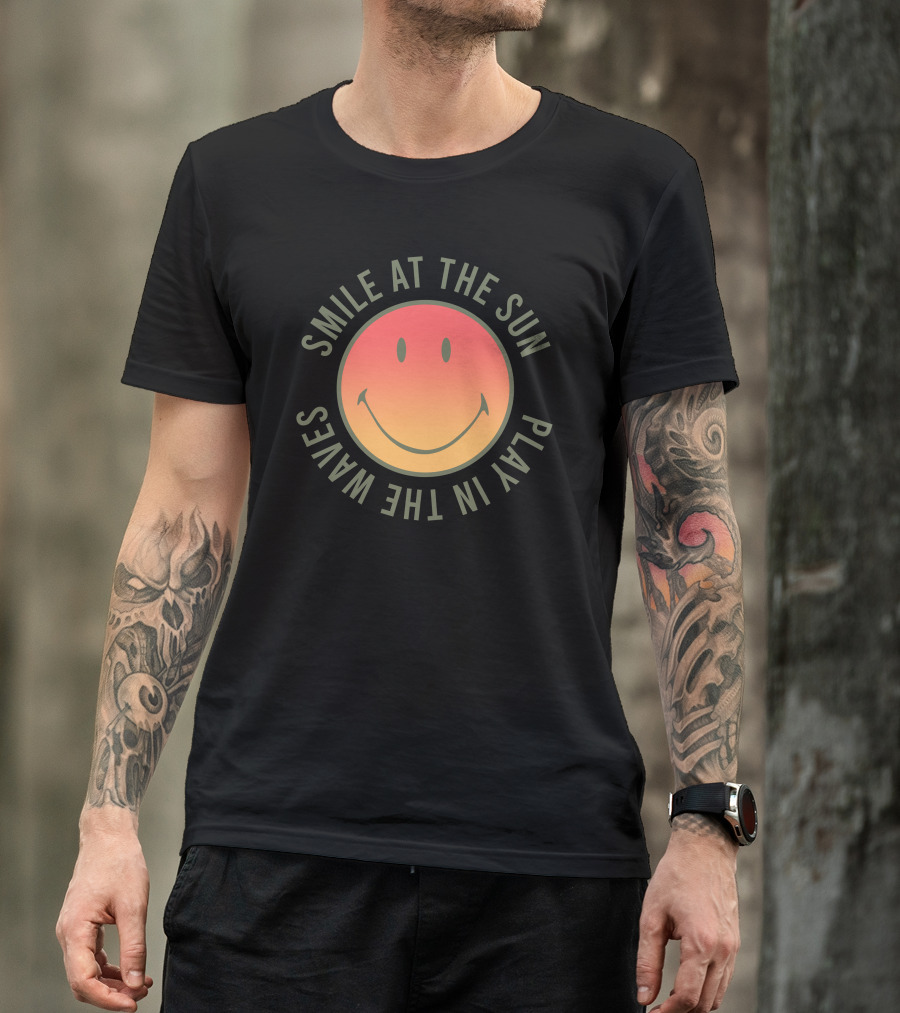 Smile At The Sun Play In The Waves Sunset Gradient Smiley Face T-Shirt