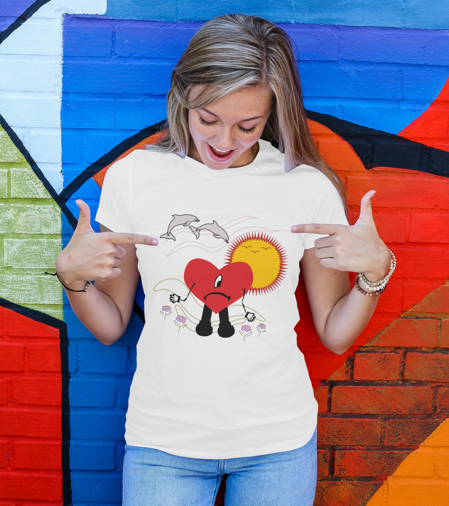 Bad Bunny Un Verano Sin Ti Album Heart Sun Dolphins Flowers Scene T-Shirt
