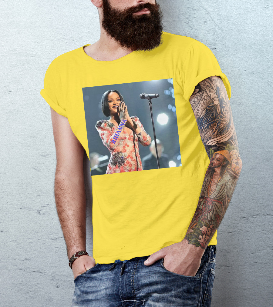 Rihanna Singer Songwriter Actress Performance Floral Dress T-Shirt