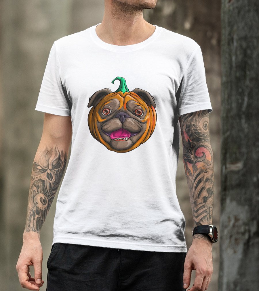 Pugkin Halloween Pug Pumpkin Head T-Shirt