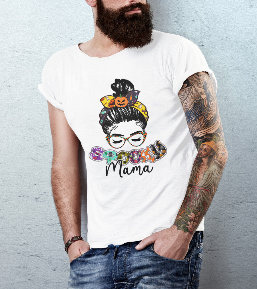 Spooky Mama Halloween Glasses Pumpkin Headband T-Shirt