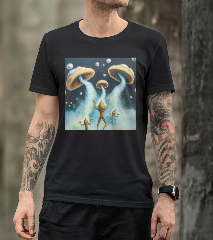 Style The Arrival Of Leman Alien Cosmic Encounter With Mushroom UFOs T-Shirt