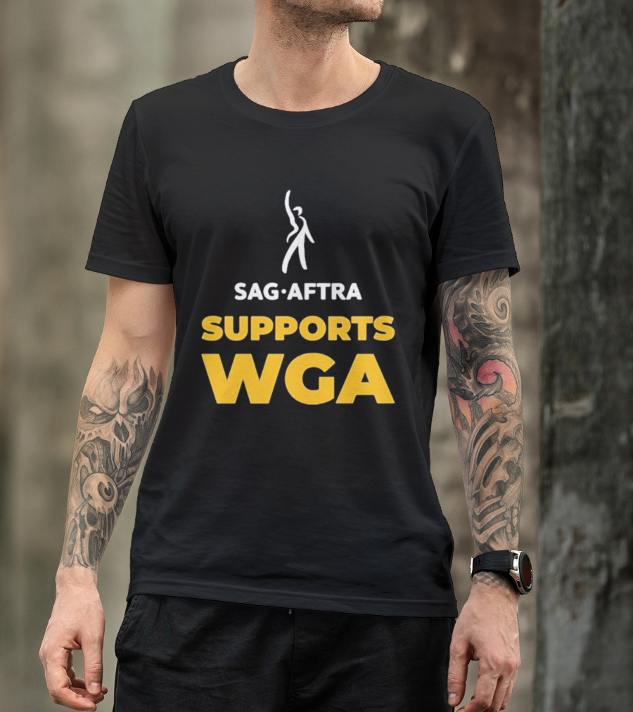 SAG-AFTRA Supports WGA Bold Logo With Iconic Figure T-Shirt