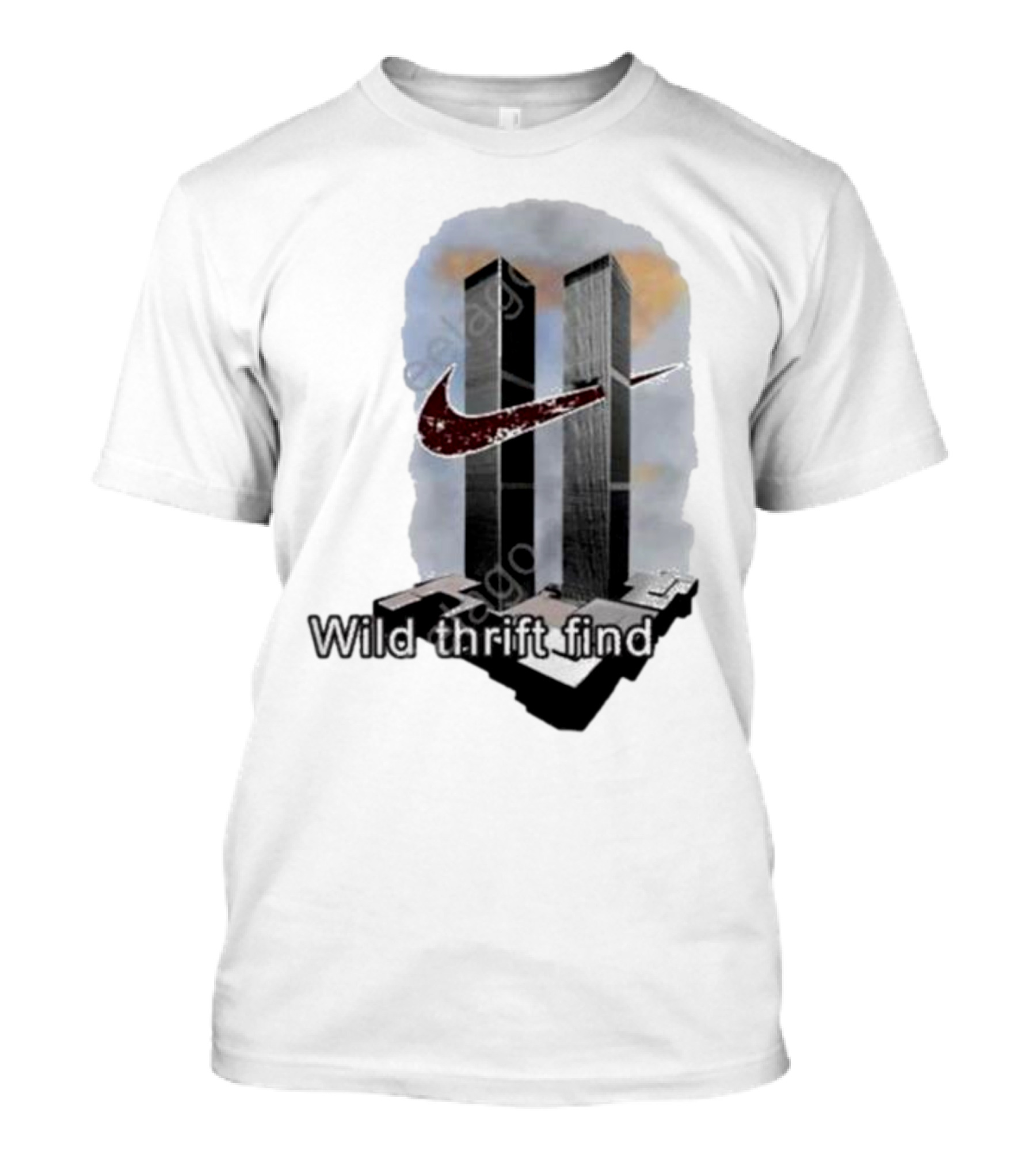 Wild Thrift Find Tiktok Screenshots Twin Towers Swoosh T-Shirt