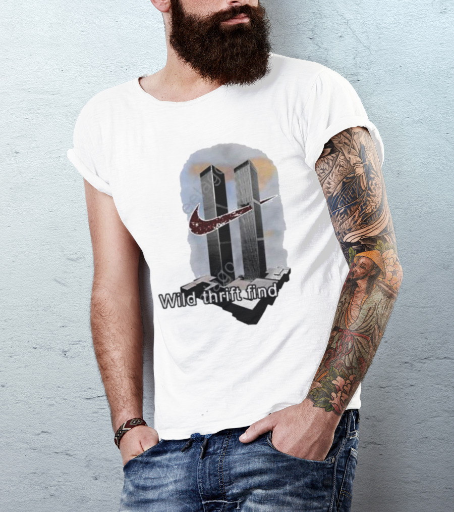Wild Thrift Find Tiktok Screenshots Twin Towers Swoosh T-Shirt