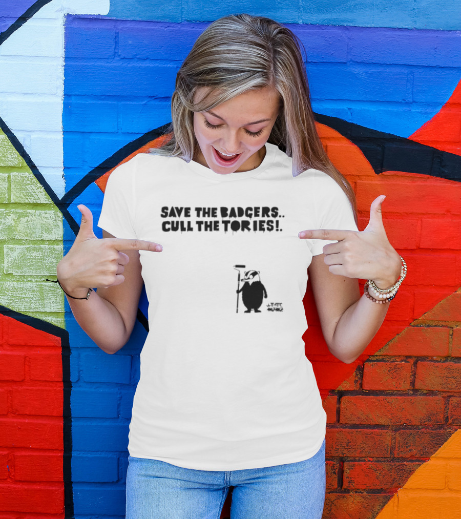 Save The Badgers Cull The Tories Badger With Paint Roller T-Shirt