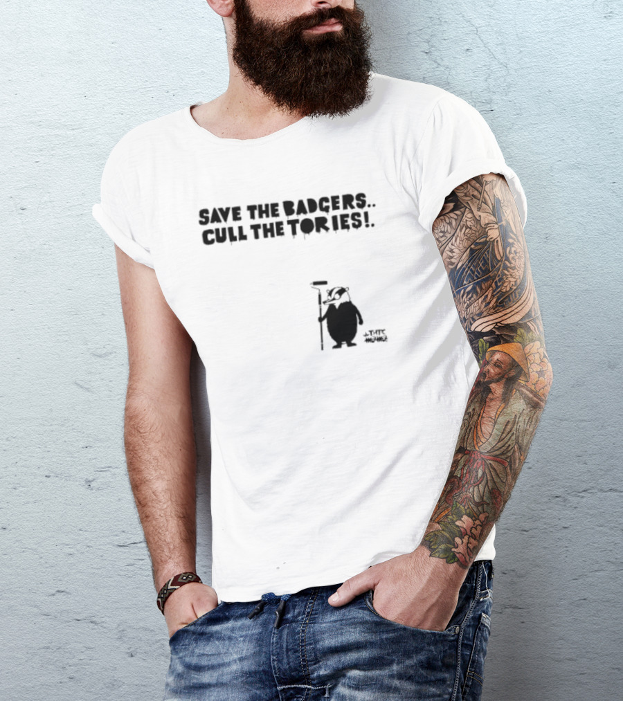 Save The Badgers Cull The Tories Badger With Paint Roller T-Shirt