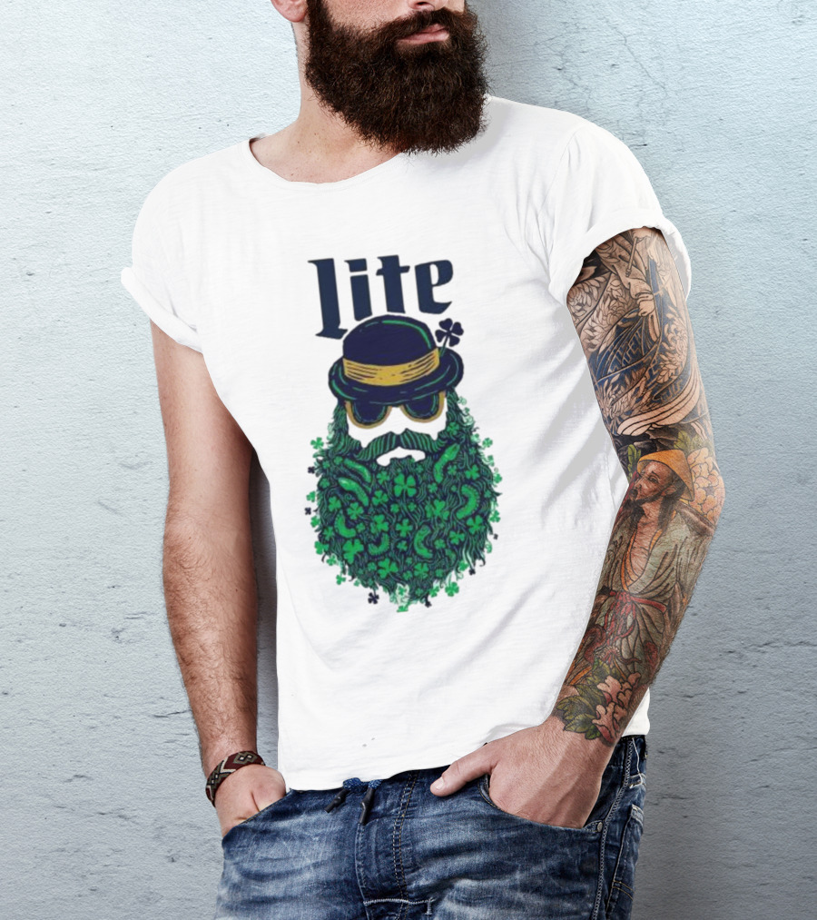 St Patrick’s Day Lite Hat And Green Beard With Shamrocks T-Shirt
