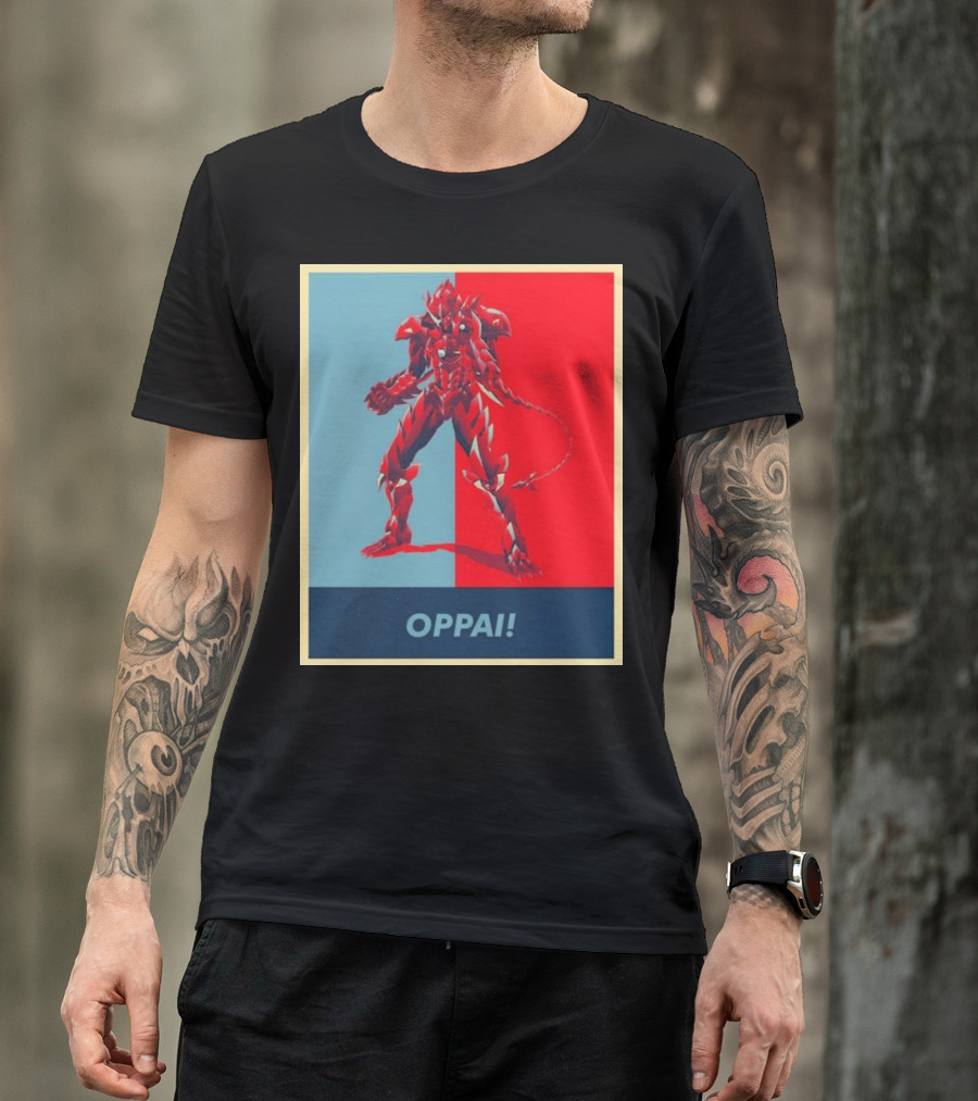 OPPAI Issei Hyoudou High School DxD Hope Style Mecha Fusion Red And Blue Dual Color Background T-Shirt