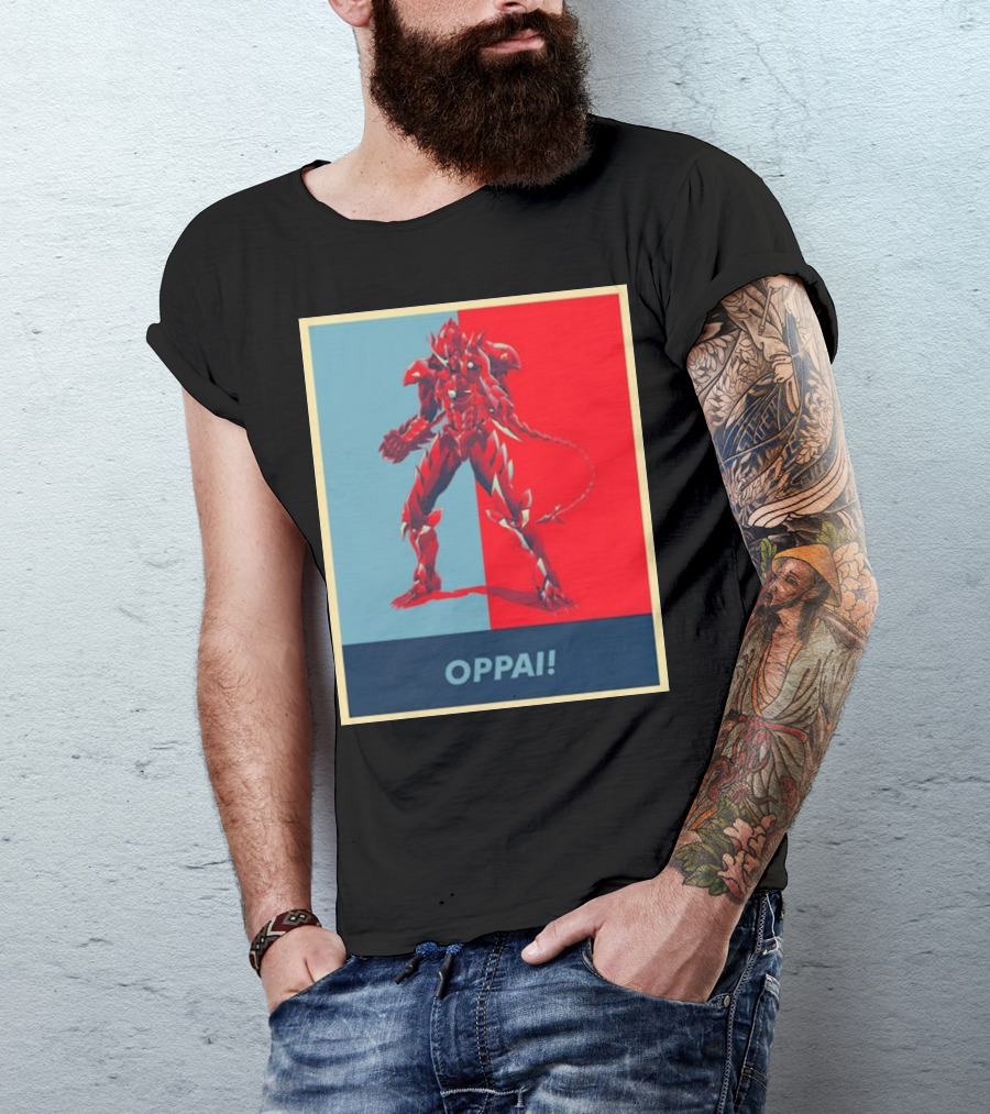 OPPAI Issei Hyoudou High School DxD Hope Style Mecha Fusion Red And Blue Dual Color Background T-Shirt