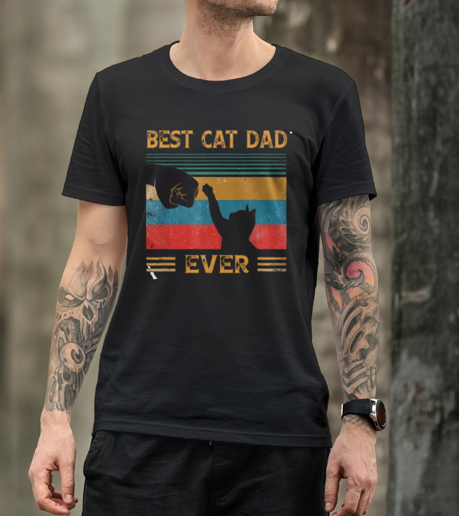 Best Cat Dad Ever Vintage Pet Lover Apparel Funny Kitty Clothes Cat Owners Cat Daddy T-Shirt